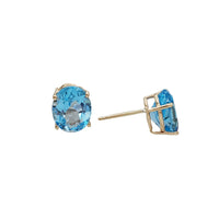 Oval Blue Topaz Stud Earrings (14K)