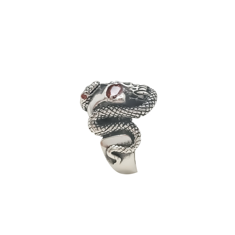 Skull With Snake Ring (Silver)