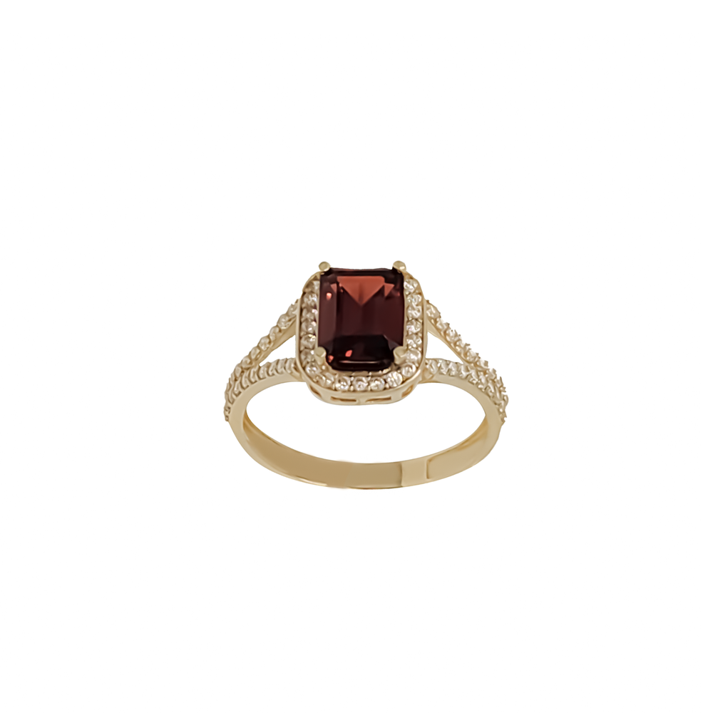 Red Emerald Cut CZ Lady Ring (14K)