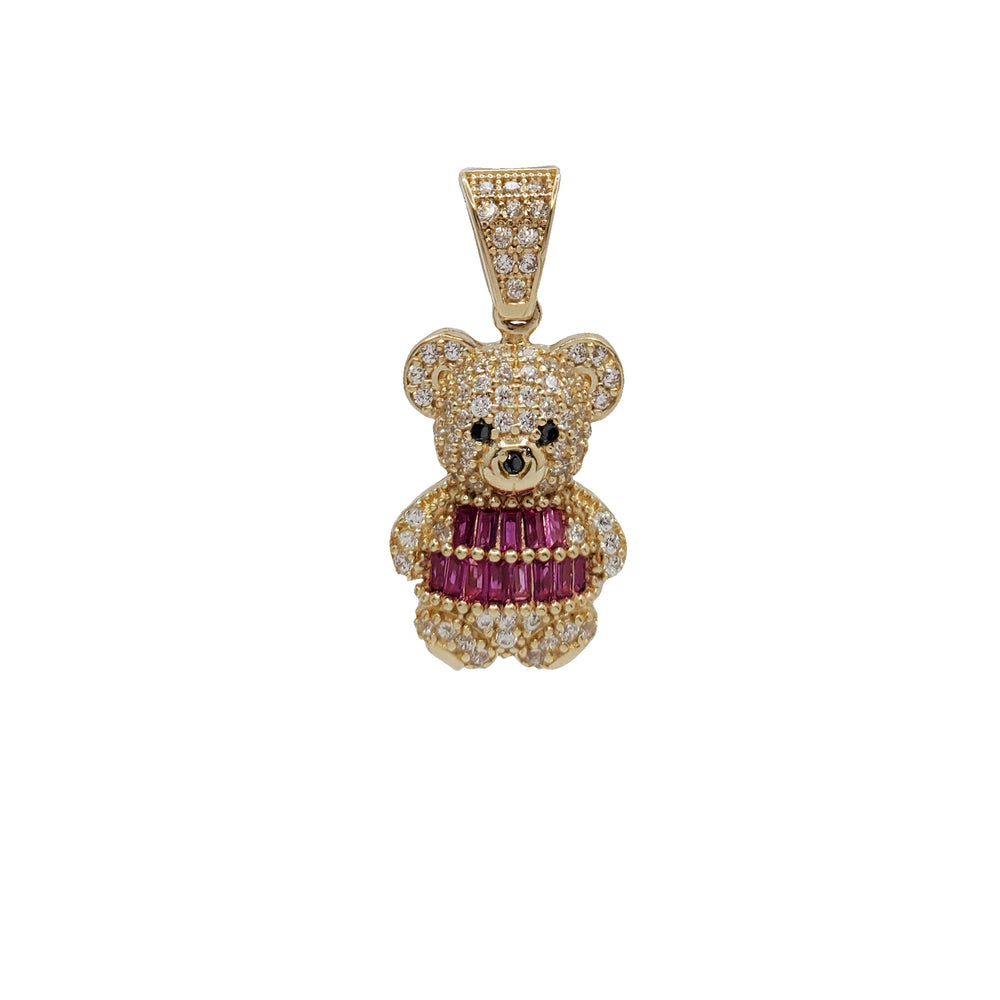 Baguette Cubic Zirconia Teddy Bear Pendant (14K)