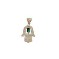 Zirconia Hamsa Hand With Teardrop Pendant (14K)