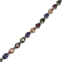 Multicolor Oval Tennis Bracelet (Silver)