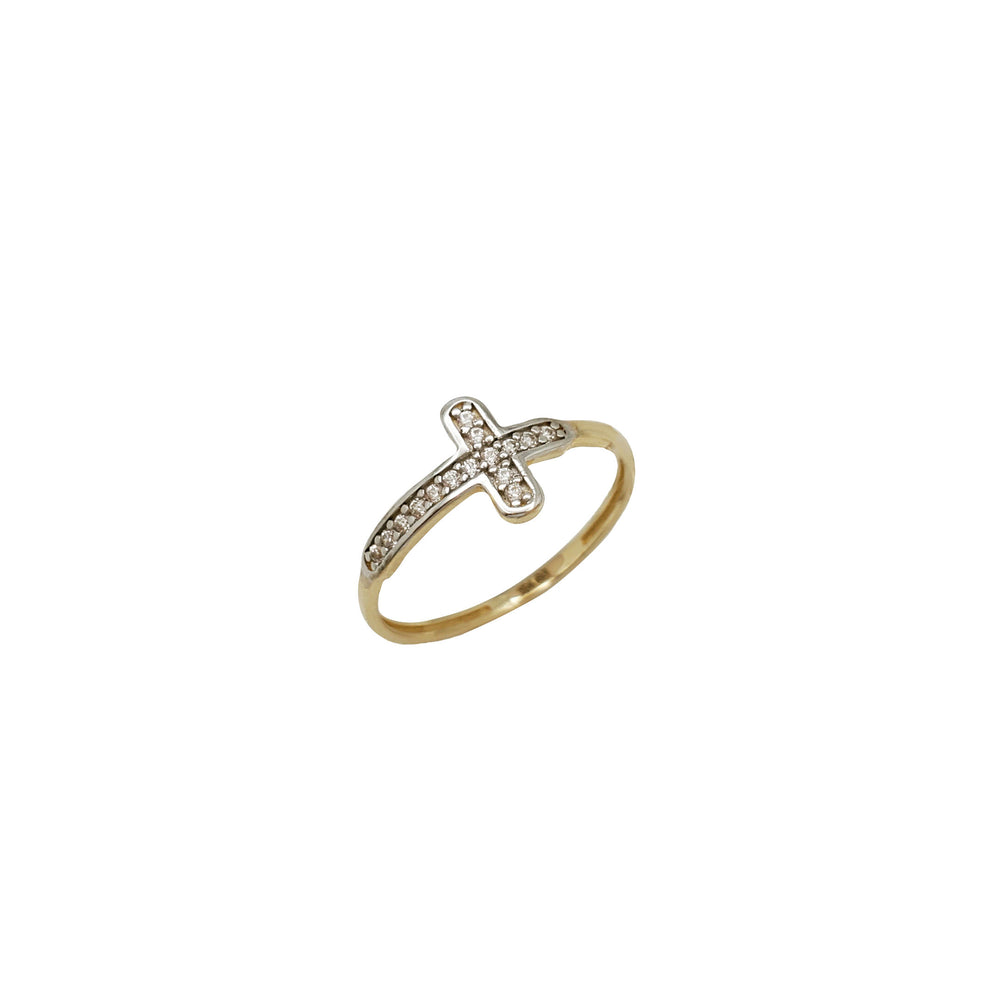 Zirconia Two-Tone Cross Ring (14K)