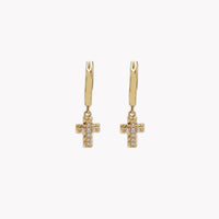Zirconia Diamond Cut Cross Dangling Earring (14K)