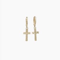 Dangling Diamond Cut Cross Earring (14K)