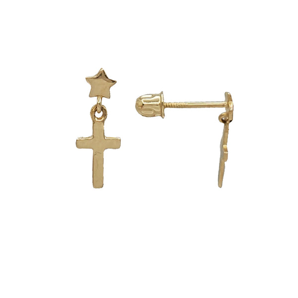 Cross With Star Stud Earrings (14K)