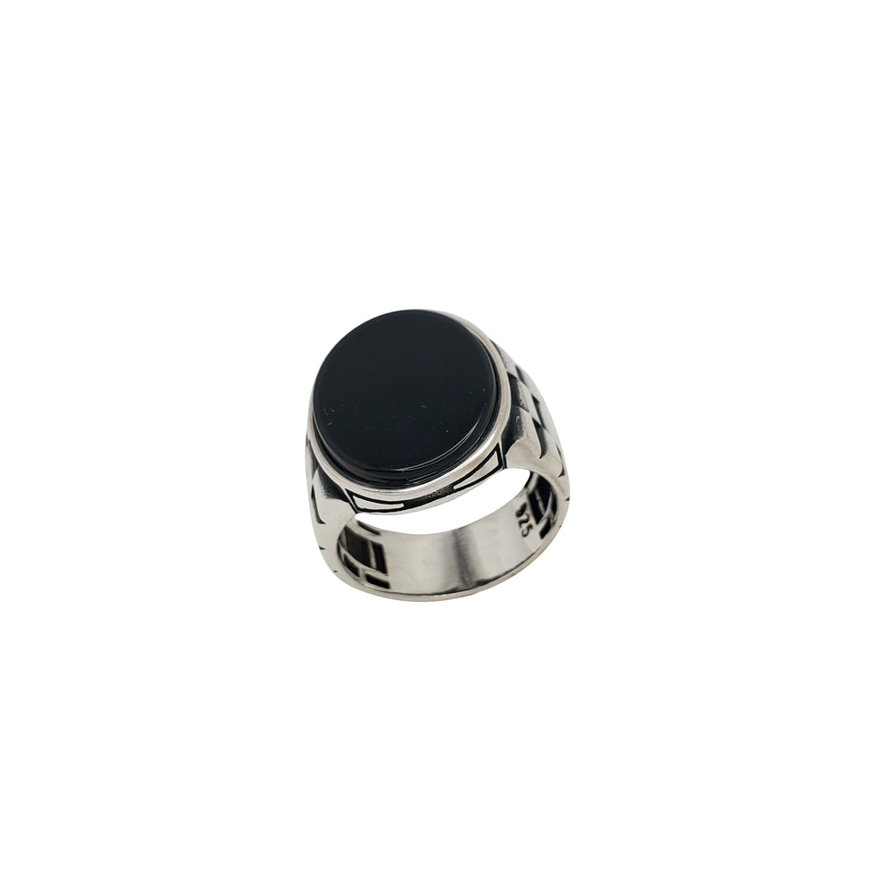 Oval Black Onyx Watch Band Ring (Silver)