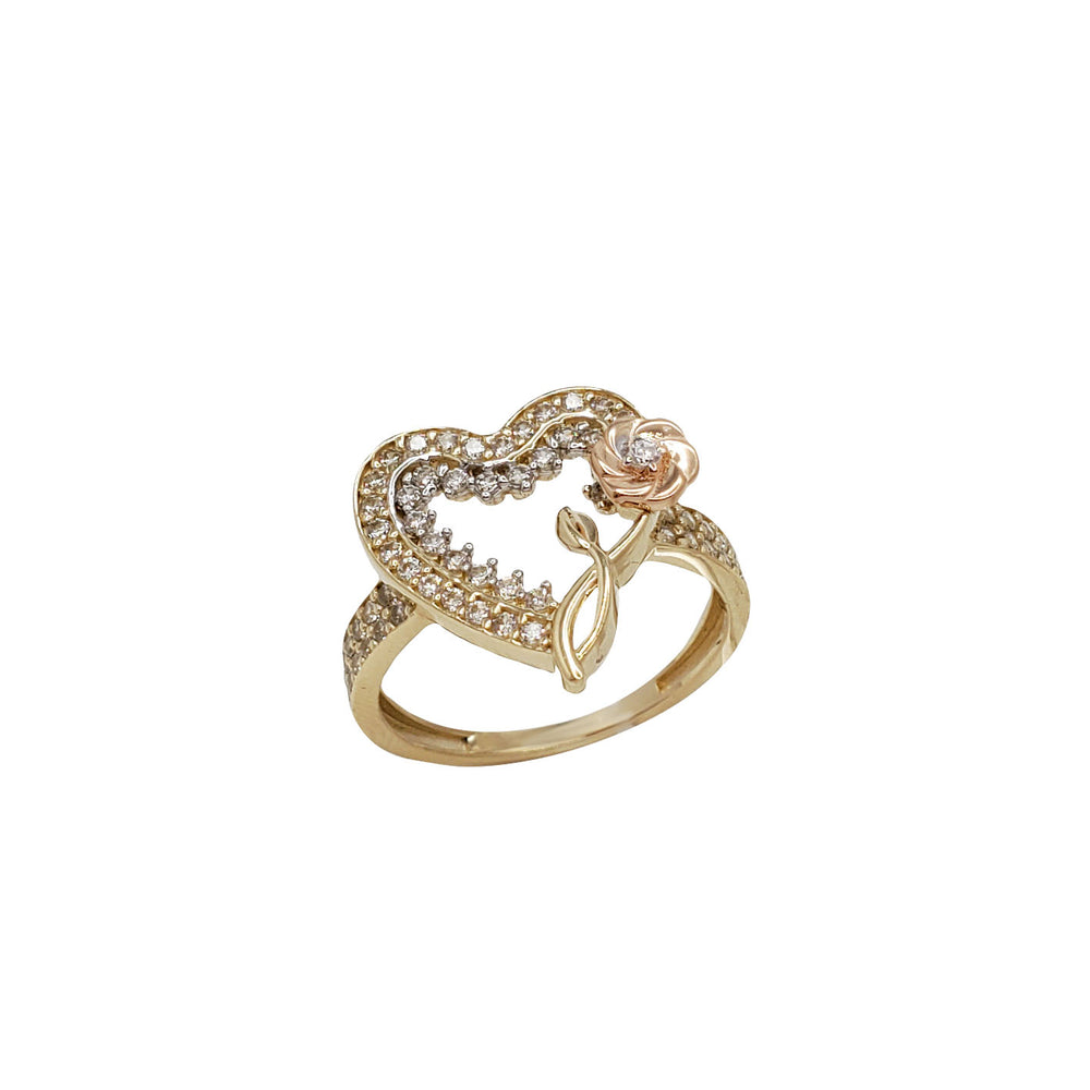 Zirconia Heart With Flower Ring (14K)