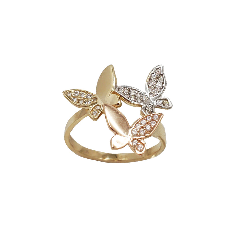 Zirconia Tricolor Butterfly Ring (14K)