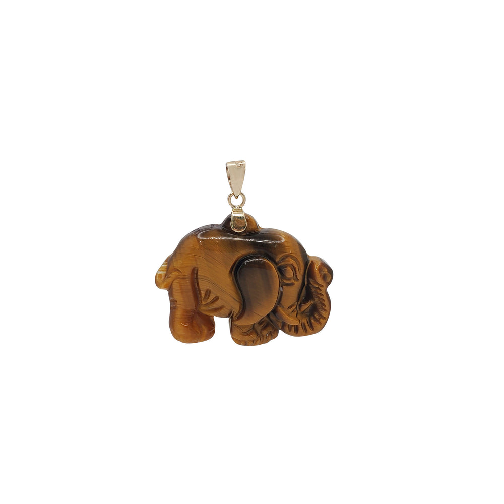 Tiger-Eye Stone Elephant Pendant (14K)