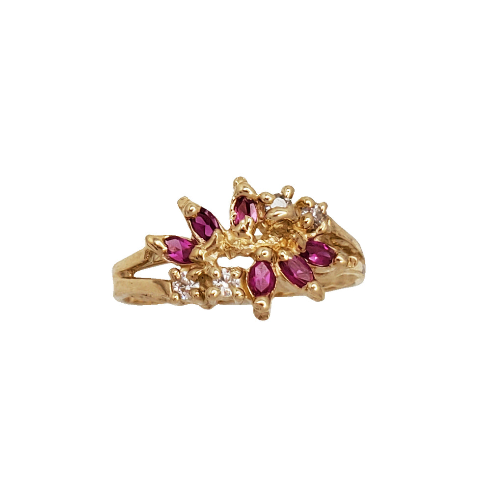 Zirconia Red Flower Ring (14K)