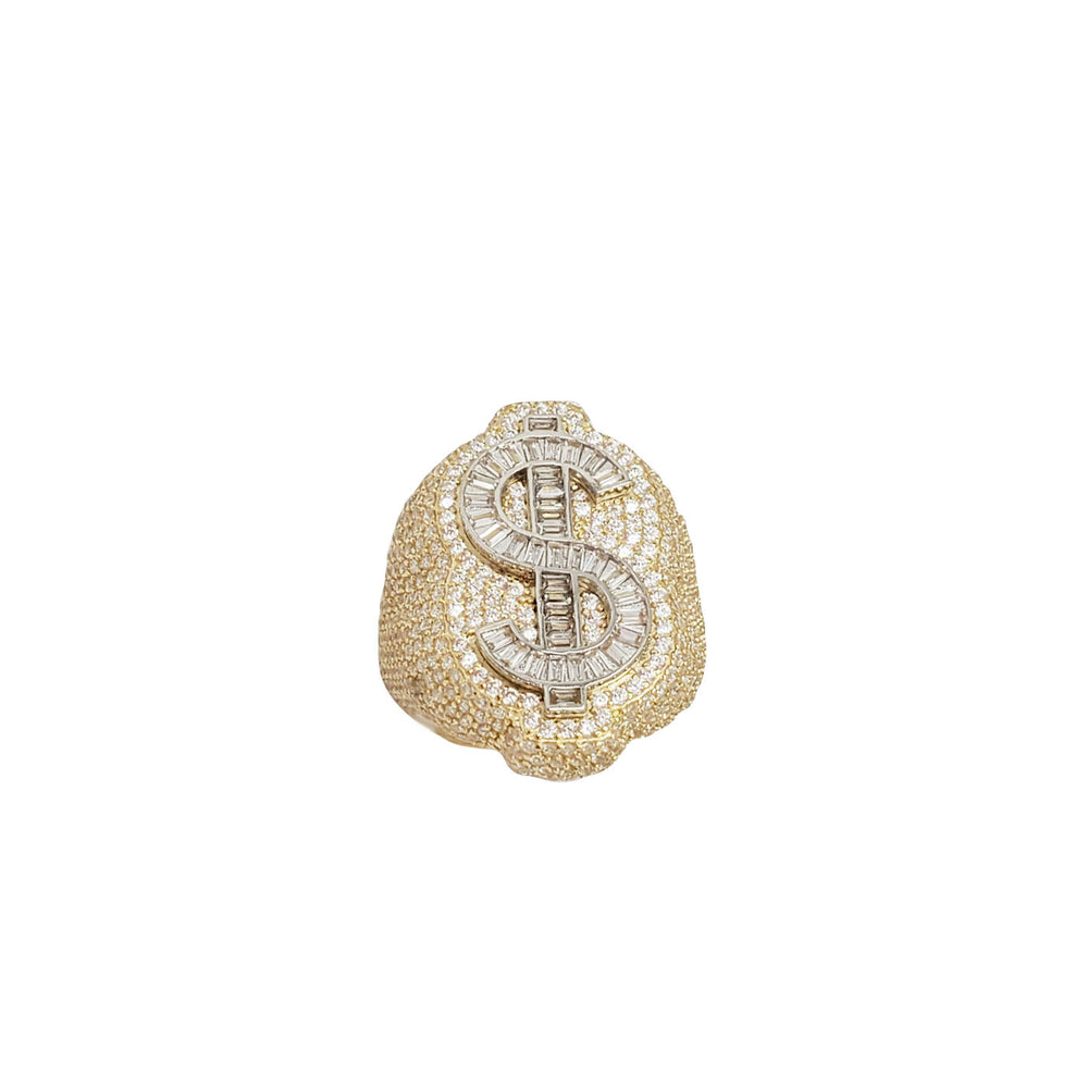 Iced-Out Square Dollar Sign Ring (14K)