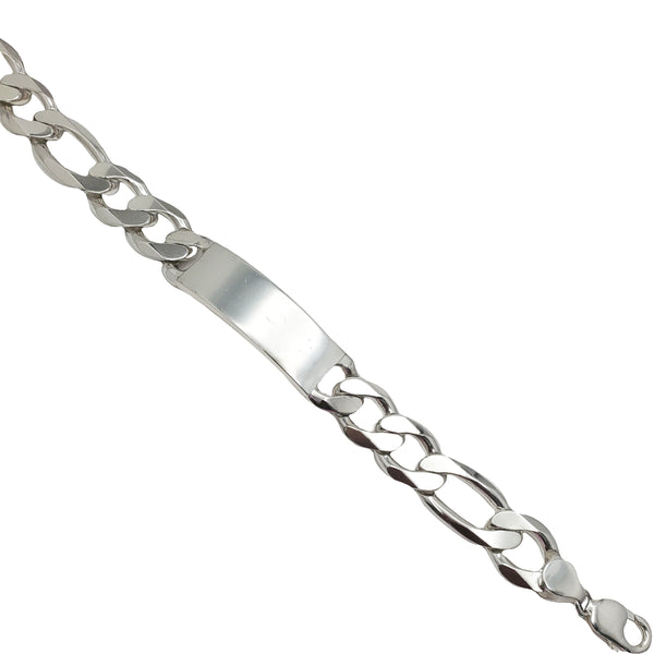 Solid Figaro ID Bracelet (Silver)