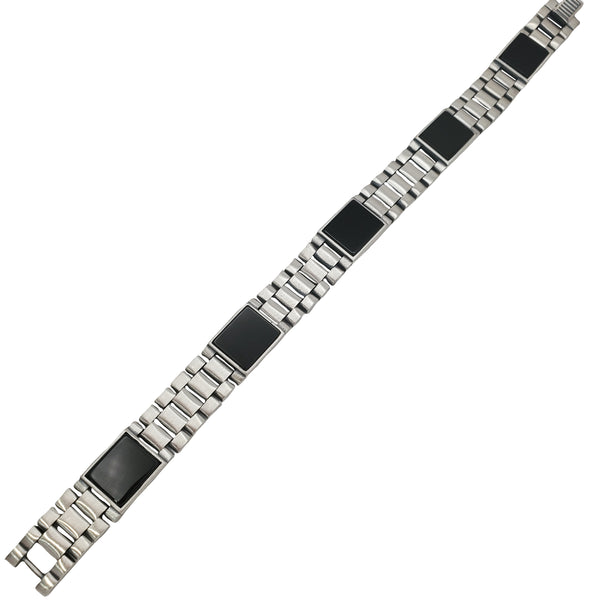 Black Onyx Watch Link Bracelet (Silver)