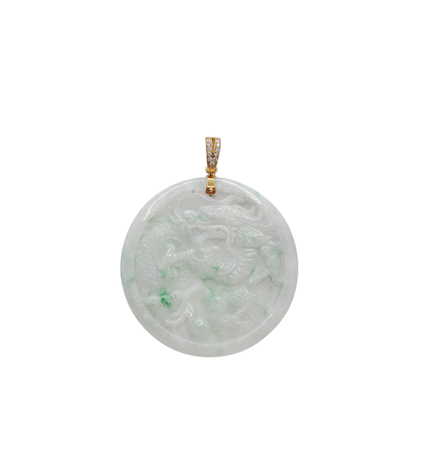 Diamond Dragon Medallion Jade Pendant (14K)