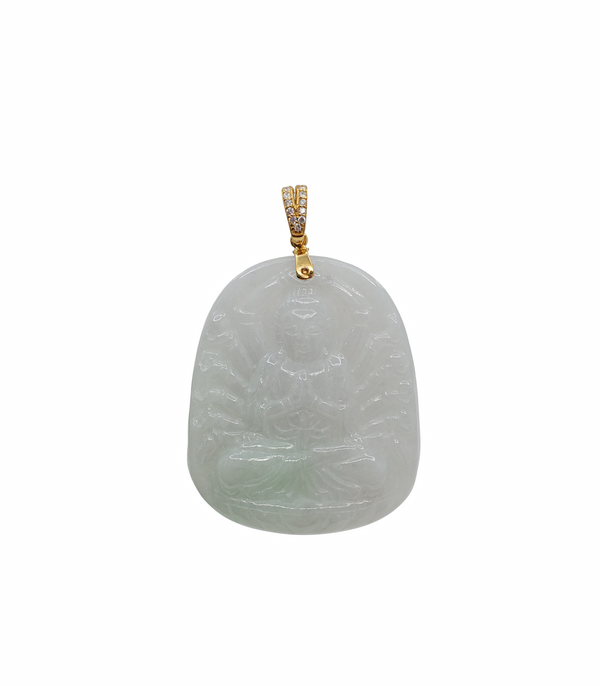 Diamond Buddha Jade Pendant (14K)