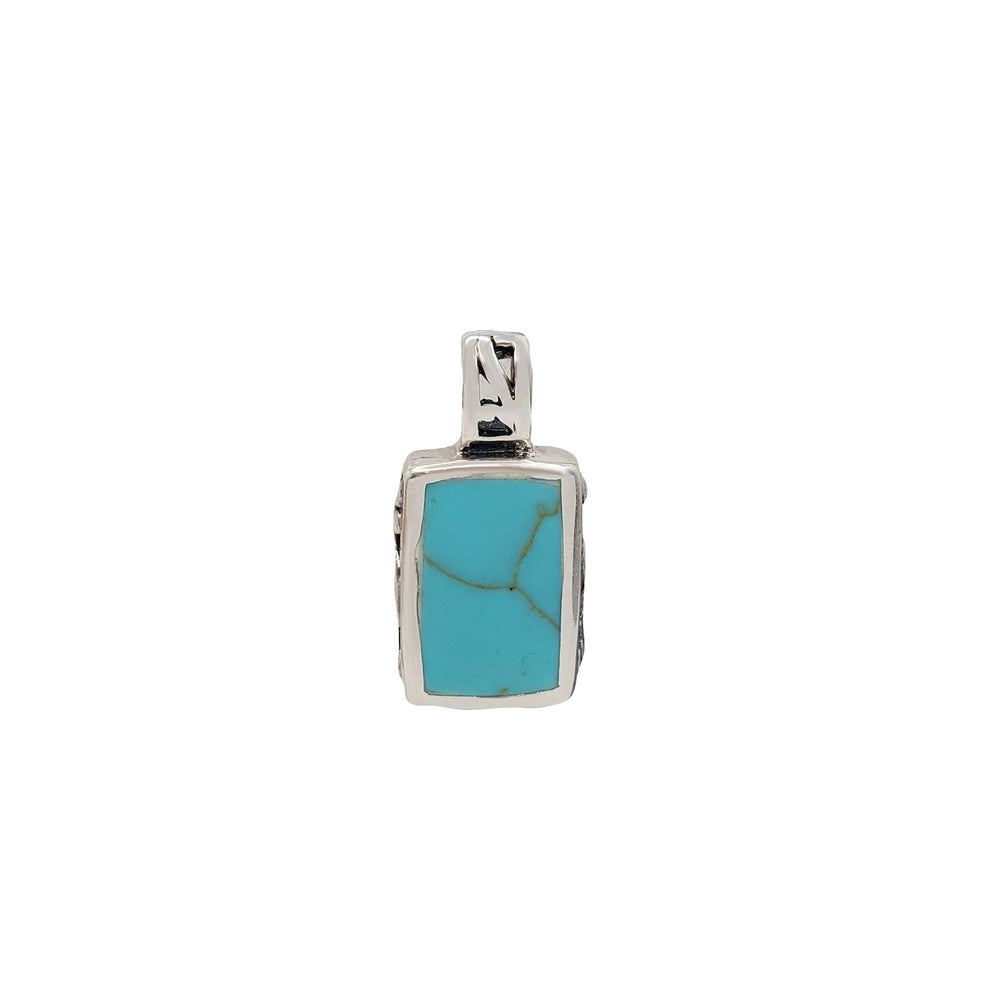 Turquoise Antique-Finish Square Pendant (Silver)