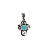 Turquoise Antique-Finish Cross Pendant (Silver)