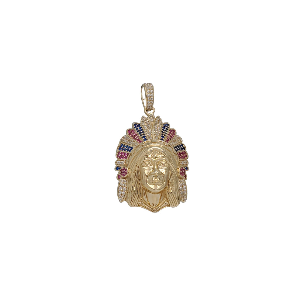 Indian Chief Head CZ Pendant (14K)