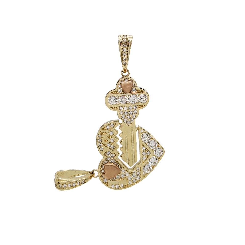 Zirconia Heart And Key Pendant (14K)