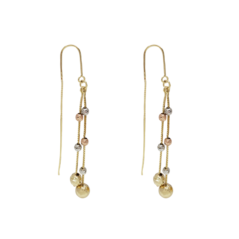 Tricolor Diamond-Cut Ball Dangling Earrings (14K)