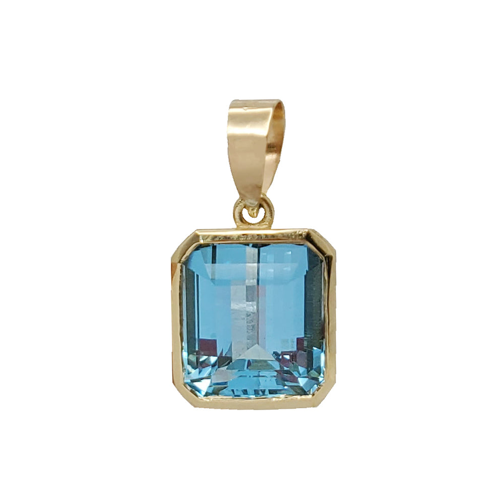Bezel Natural Aquamarine Pendant (14K)