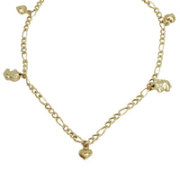 Heart & Elephant Charm Ankle Bracelet (14K).