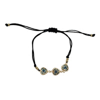 Heart Evil Eye Charms With Black String (14K)