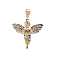 Two-Tone Zirconia Angel With Heart Pendant (14K)