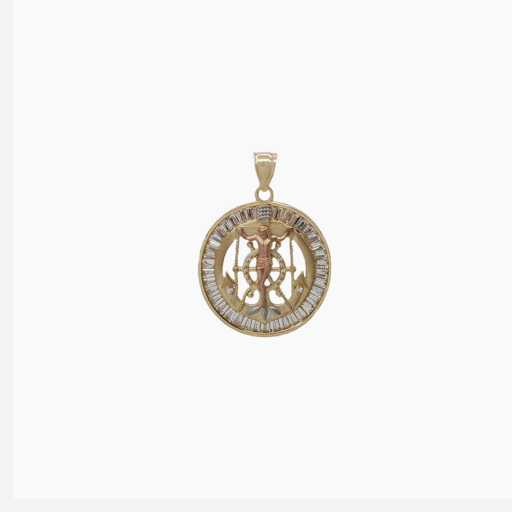 Zirconia Anchor With Jesus Round Pendant (14K)