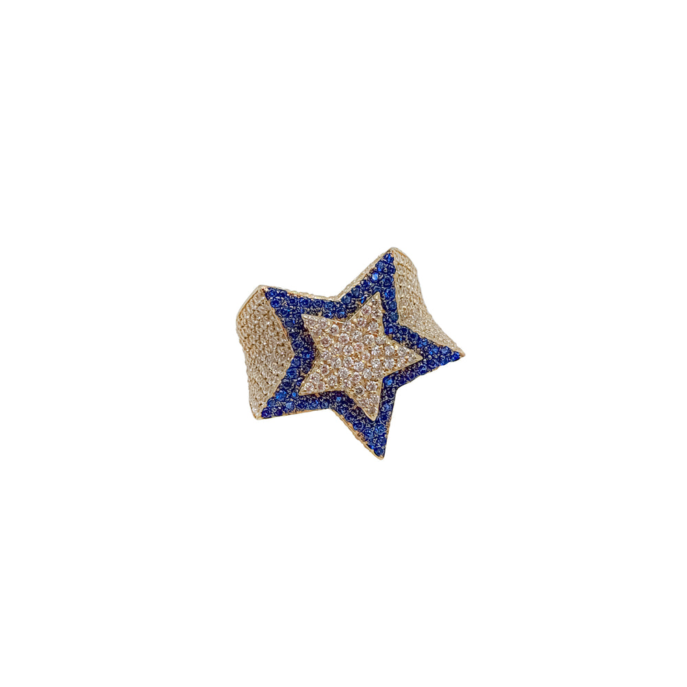 Iced-Out Blue Star Men Ring (14K)