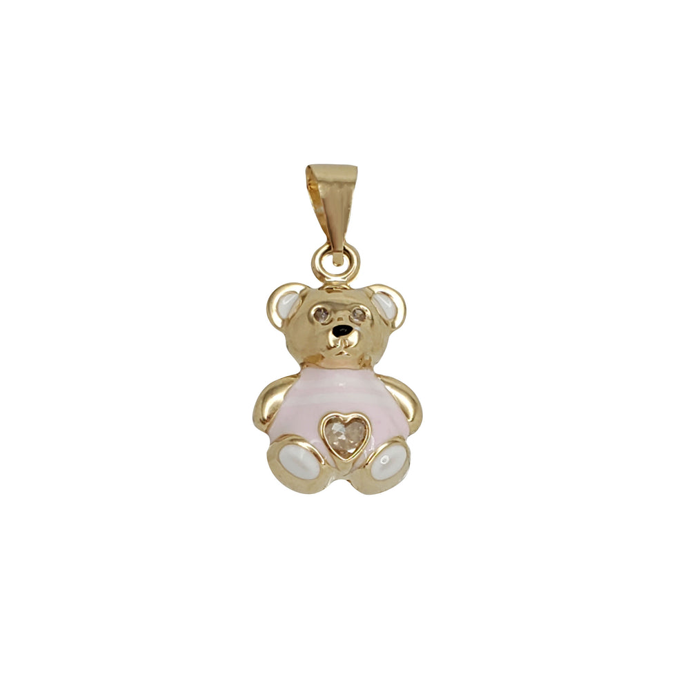 Zirconia Enamel Teddy Bear Pendant (14K)