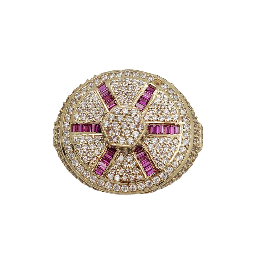 Zirconia Hexagon With Red Baguette Ring (14K)