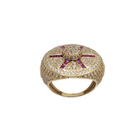 Zirconia Hexagon With Red Baguette Ring (14K)