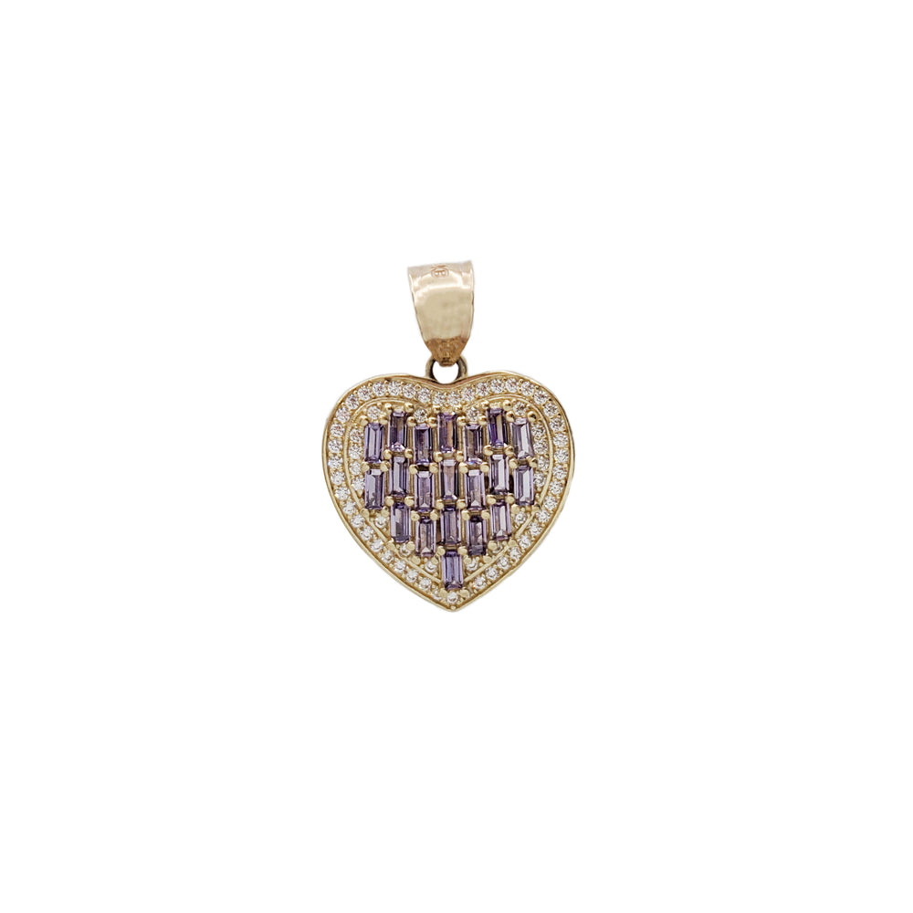 Purple Baguette Heart Pendant (14K)