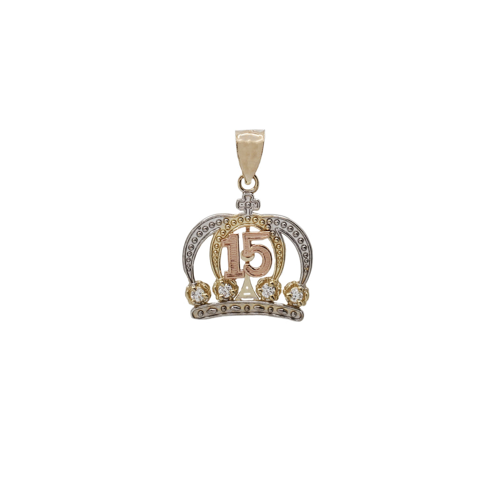 Tricolor Crown 15 Birthday Pendant (14K)