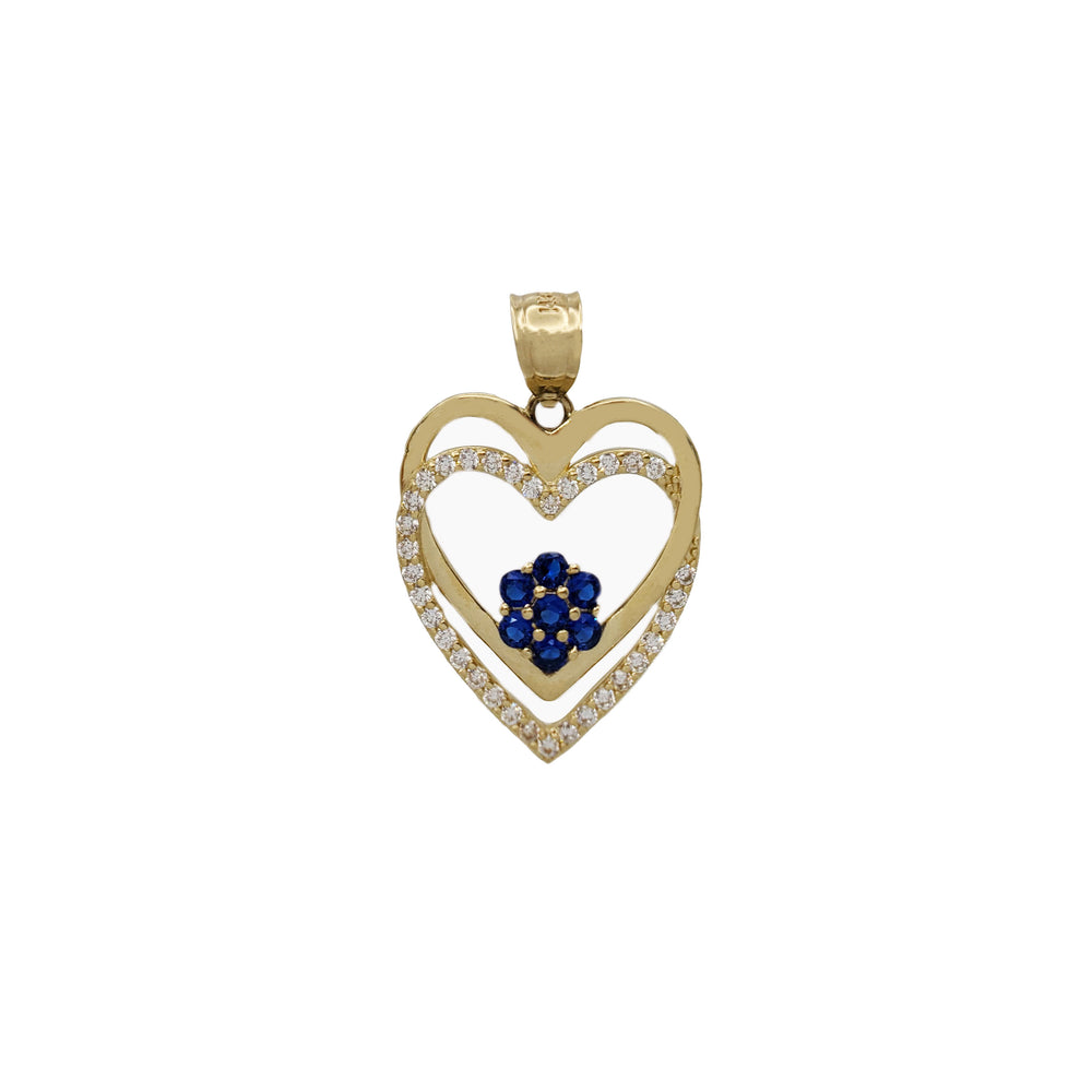 Zirconia Double Heart With Flower Pendant (14K)