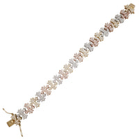 Tri-Color Zirconia Cross Fancy Bracelet (14K)