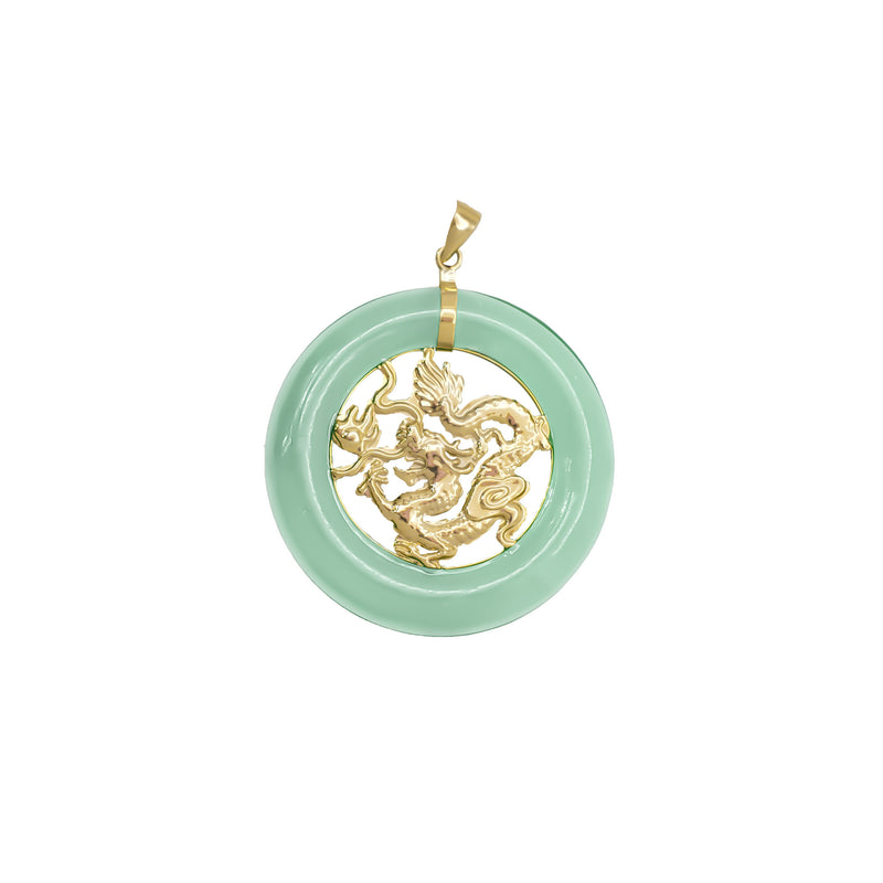 Chinese Green Jade Pendant - White Gold Plated Dragon Design With Chain