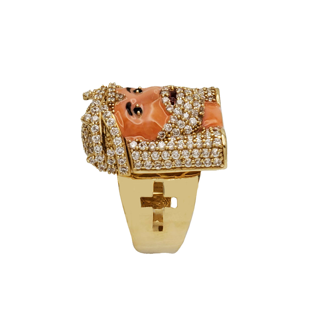 Zirconia Enameled Jesus Face Ring (14K)