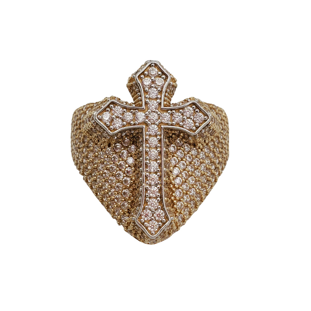 Two-Tone Zirconia Cross Ring (14K)