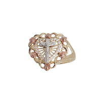 Tricolor Zirconia Flower Cross Ring (14K)