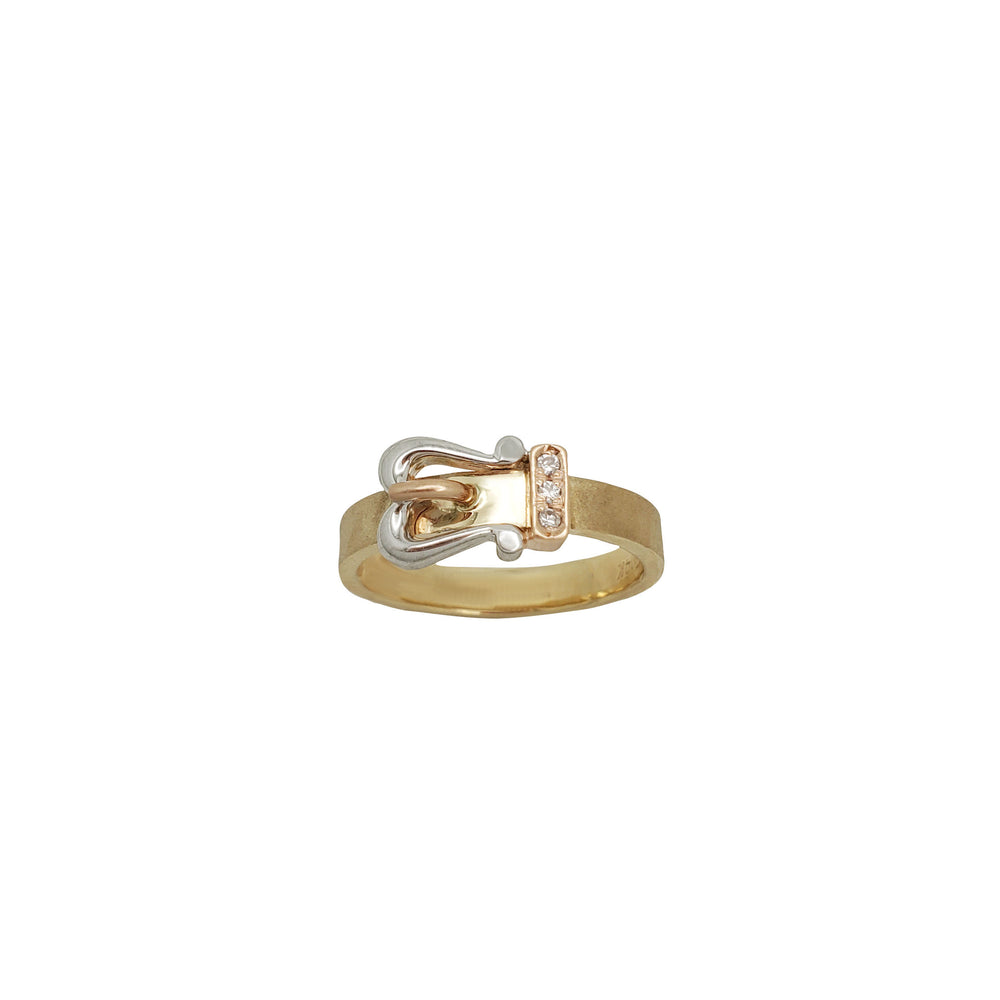 Tricolor Zirconia Belt Buckle Ring (14K)