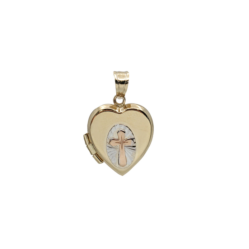 Tricolor Cross Heart Locked Pendant (14K)