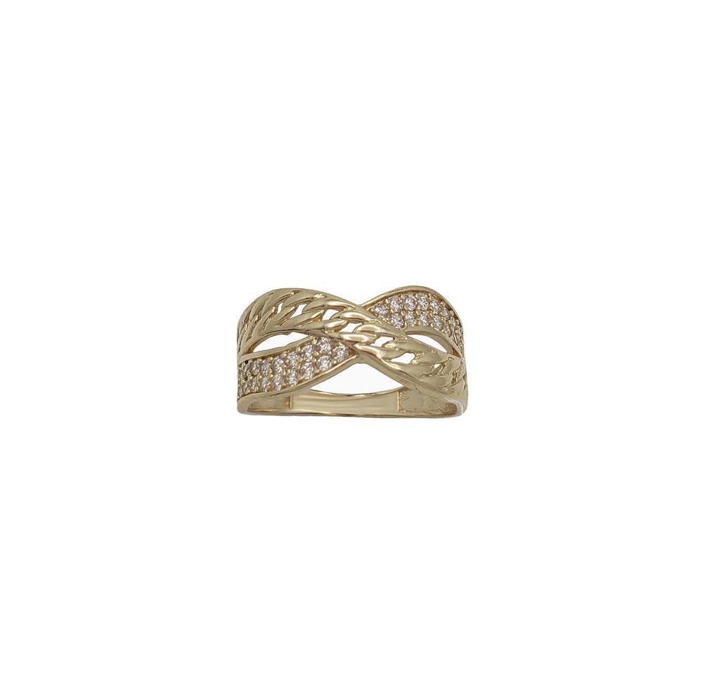 Zirconia Curved With Cuban Link  Ring (14K)