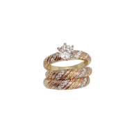 Tricolor CZ Wedding Set Ring (14K)