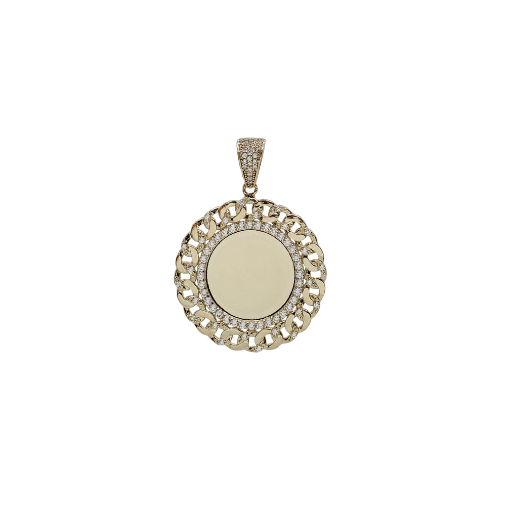 [Already Post] Zirconia Cuban-Frame Round Picture Pendant (14K)