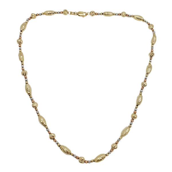 Tri-Tone Ball Chain-Necklace (14K)