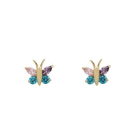 Zirconia Multicolor Butterfly Stud Earrings (14K)
