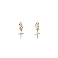Zirconia Cross Hinged Hoop Earrings (14K)